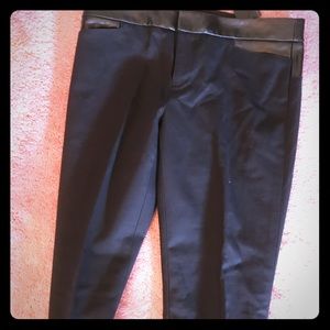 Black Gabardine & Leather Skinny Tight Pants
